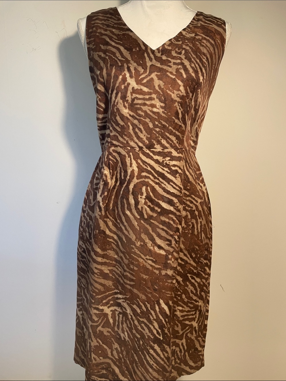 Banana Republic Brown and Tan Animal Print V-Neck Dress